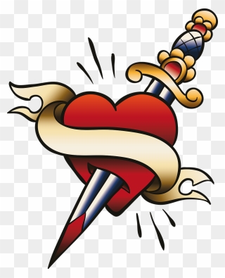 Old School Heart And Dagger Tattoo Clipart