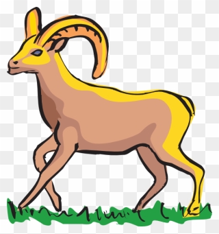 Walking Bighorn Art Clip - Goats Cartoon With Big Horn - Png Download
