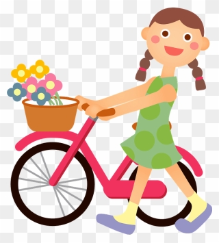 Child Girl Bicycle Clipart - Png Download
