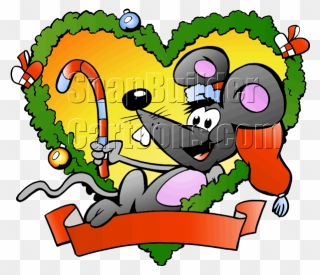 Christmas Fraim Mouse Holding Candy Cane - Drank Santa Vector Clipart