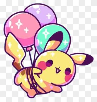 Pikachu Pokemon Cute Kawaii Pastel Balloons Sparkle - Cute Kawaii Pokemon Clipart