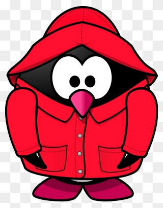 Penguin Wearing A Rain Coat - Penguin In Red Coat Clipart