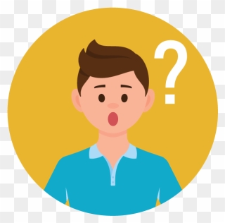 Yellow Circle Icon With Man Confused With Question - Cartoon Clipart
