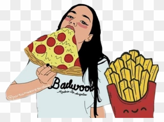 Girl Eating Pizza Drawing Clipart