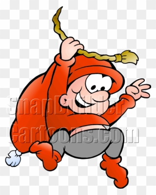 Christmas Elf Swinging On Gold Rope - Tonttu Piirretty Clipart