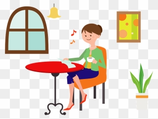 Cafe Woman Clipart - カフェ 本 を 読む イラスト - Png Download