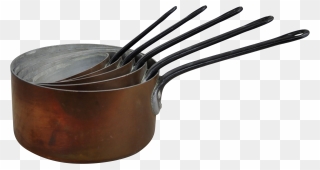 Vintage Copper Cooking Pots And Sauce Pans- Set Of - Cookware And Bakeware Clipart