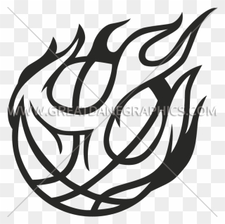 Clip Art Black And White On Fire Production Ready Artwork - Drawings Of A Basketball On Flames - Png Download