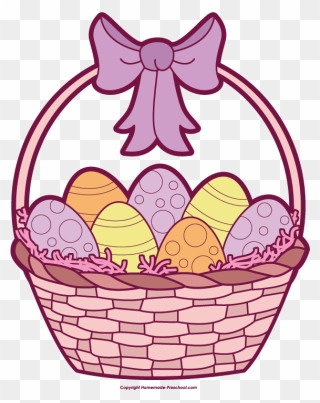 Easter Basket Clip Art - Easter Eggs In A Basket Drawing - Png Download