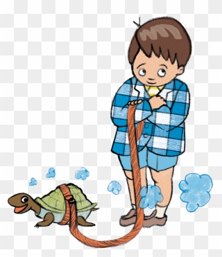 Sammy With Turtle On Leash - Cartoon Turtle On A Leash Clipart