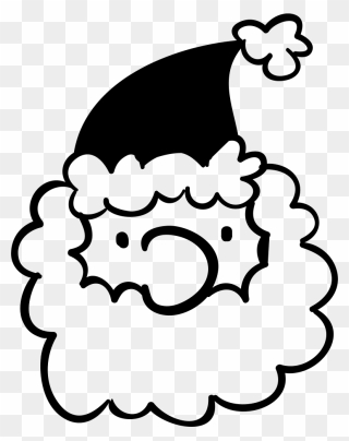 Santa"s Head Wirh Curly Beard - Christmas Hat Black And White .png Clipart