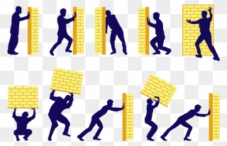 Silhouette Man Pushing A Wall Vector - Someone Pushing The Wall Clipart