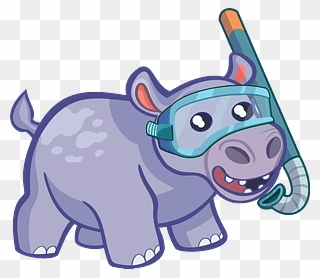 Hippo In Diving Mask Clipart - Намалювати Гіпопотама - Png Download