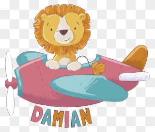 Personalised Lion Wall Sticker - Cute Airplane Cartoon Clipart