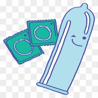 Large Cartoon Blue Condom With 2 Packaged Condoms For - Condom Clipart Transparent - Png Download