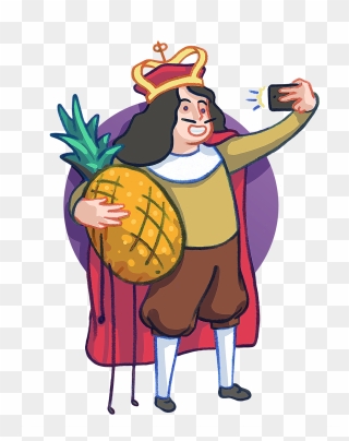 Illustration By Steven Twigg Of A King Holding Pineapple, - Cartoon Clipart