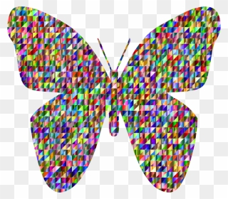 Chromatic Triangular Retro Floral Butterfly - Geometric Colorful Animal Drawing Clipart