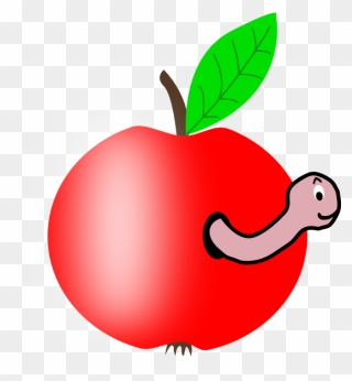 Red Apple With A Green Leaf Vector Illustration - Apple With A Worm Clipart