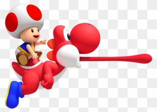 Red Toad On Red Yoshi - New Super Mario Yoshi Clipart