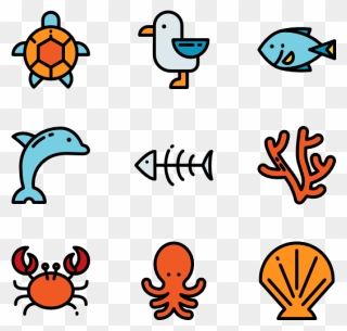 Vector Monsters Simple Sea - Marine Life Vector Transparent Clipart