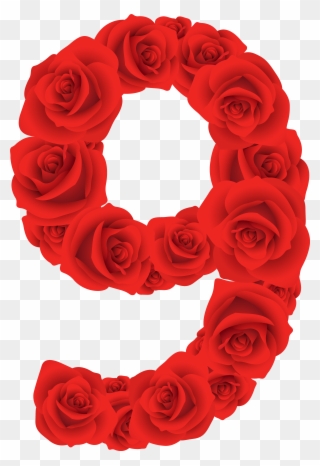 Decorative Number Cliparts - Red Roses Number Nine - Png Download
