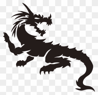 Transparent Dragon Black And White Silhouette Dragon - Simple Dragon Tattoo Clipart