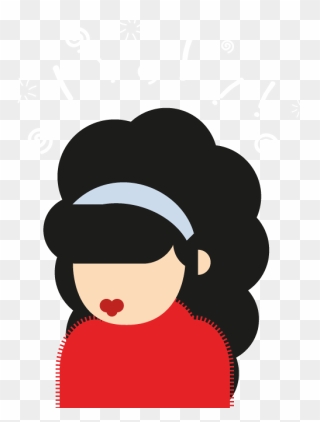 Illustrated Character With Black Curly Hair And Red - Cartoon Clipart