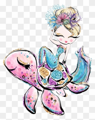 #watercolor #mermaid #seaturtle #friends #teal #purple - Adeline Mermaid Clipart