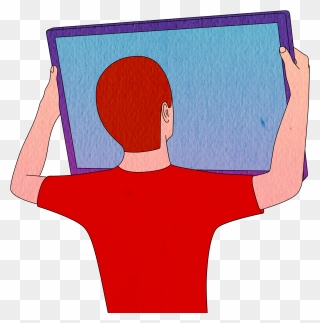 Student Holding A Screen - Cartoon Clipart