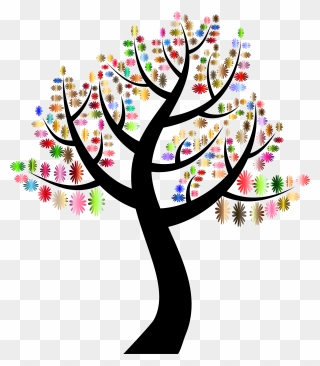 Clipart Tree Flower - Tree With 9 Branches - Png Download