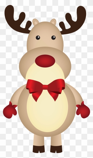 Christmas Rudolph With Bow Png Clipart Image - Christmas Rudolph Clipart Transparent Png