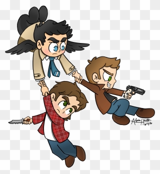Supernatural Clip Crowley Png Black And White Download - Sam And Dean Winchester Cartoon Transparent Png