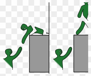 On The Left Panel, Someone Is Helping Someone Up Ledge, Clipart