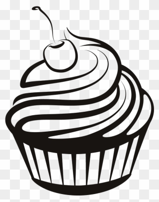 Cupcake Drawing Clip Art - Black And White Cupcake Clipart - Png Download