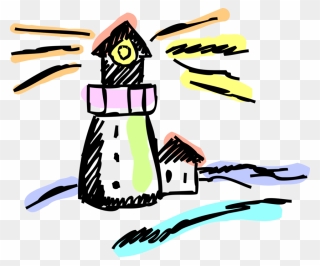Vector Illustration Of Lighthouse Beacon Emits Light Clipart