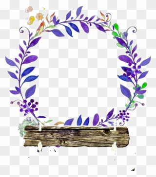 #leaf#frame #wood #plank #circle #leafyframe #violet - Watercolor Wreath Flower Png Clipart