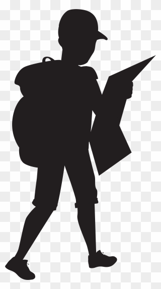 Silhouette Backpack Clip Art - Boy With Backpack Silhouette - Png Download