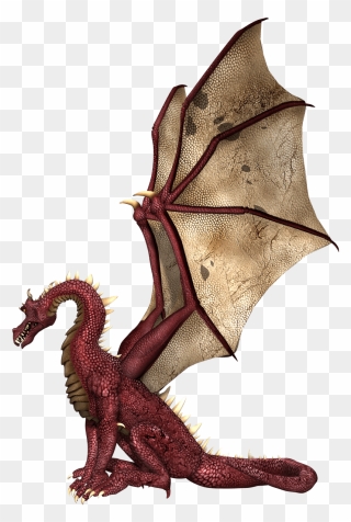 Dragon Red And Brown Wings Sitting - Dragon Wings Clipart