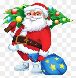 Fireplace Clipart Santa - Santa Christmas Tree - Png Download
