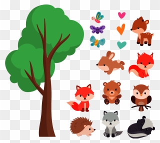 Cheerful Forest Animals Wild Animal Sticker - Cartoon Woodland Baby Animals Clipart