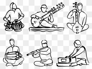 Transparent Indian Clipart Black And White - Indian Classical Music Instruments Clipart - Png Download