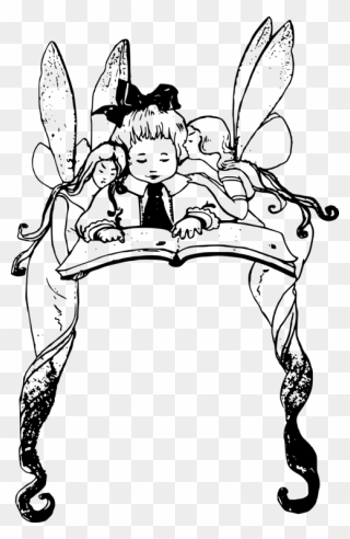 Art,monochrome Photography,carnivoran - Fairy Reading A Book Png Clipart