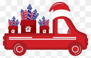 Old Vintage Red Christmas Truck With Fireworks And - Christmas Day Clipart