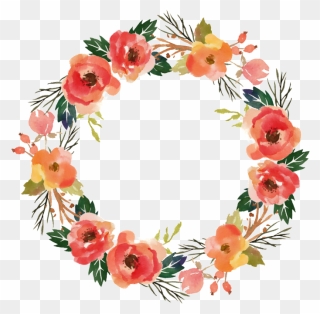 Watercolor Flower Wreath Clipart - Png Download