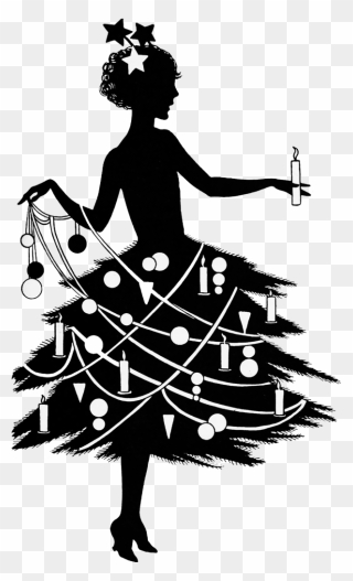 Silhouette Black And White Christmas Clipart - Png Download