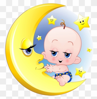 Child Moon Cartoon Transprent - Half Moon With Baby Clipart