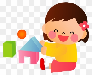 Little Girl Building Blocks Clipart - 積み木 で 遊ぶ イラスト - Png Download