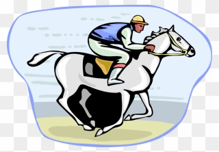 Vector Illustration Of Jockey On Horseback Rides In Clipart