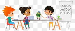 Cartoon Image Of Students Playing Robogarden Hour Of - Kids Coding Robot Cartoon Clipart