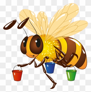 Bee With Buckets Clipart - Cartoon - Png Download